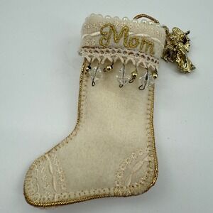 Vintage Hallmark Keepsake Mom Christmas Stocking Ornament 2002 Angel Gold Accent